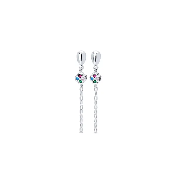 Brinco Prata Leve Flor Com Zircônia Colorida