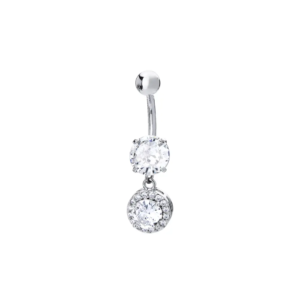 Piercing Aço Com Pingente Prata  Zircônia Redondo