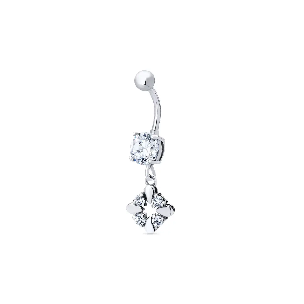 Piercing Aço Com Pingente Prata  e Dourado Pendurado