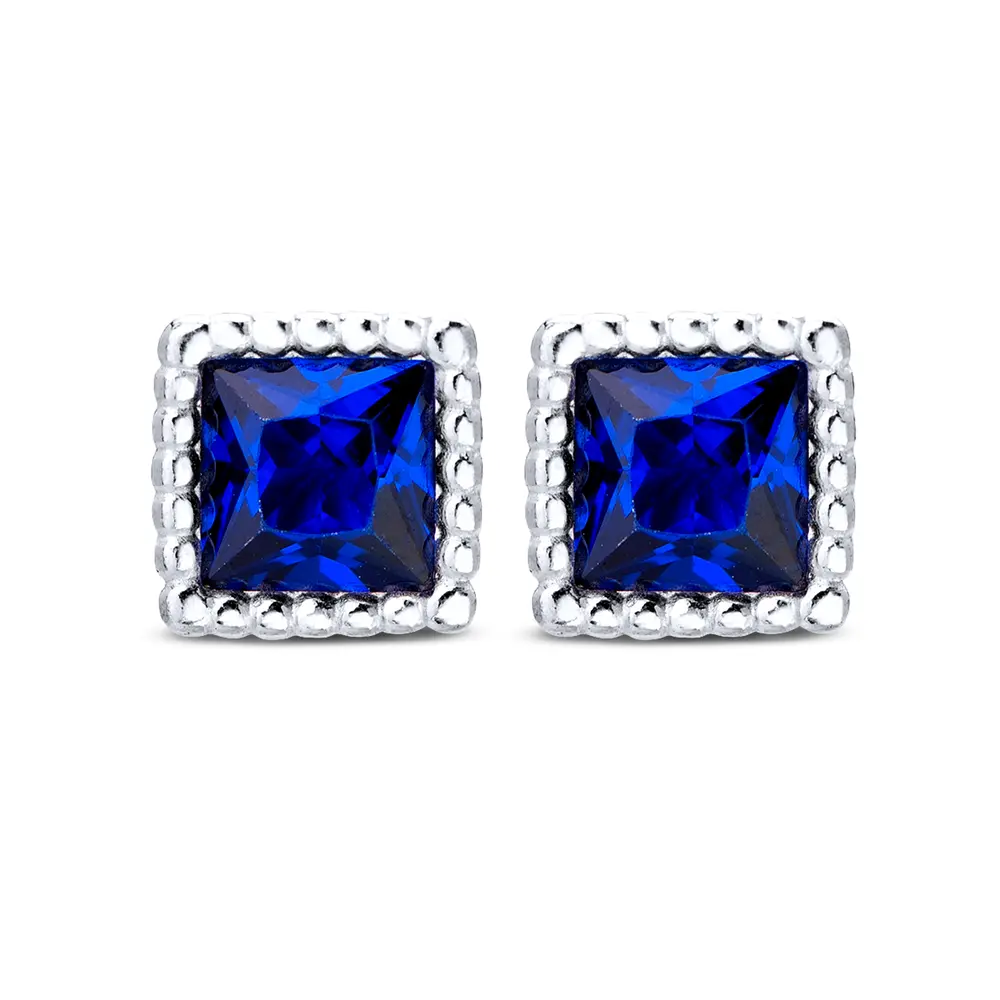 Brinco  Prata Grande Com Zircônia   Azul