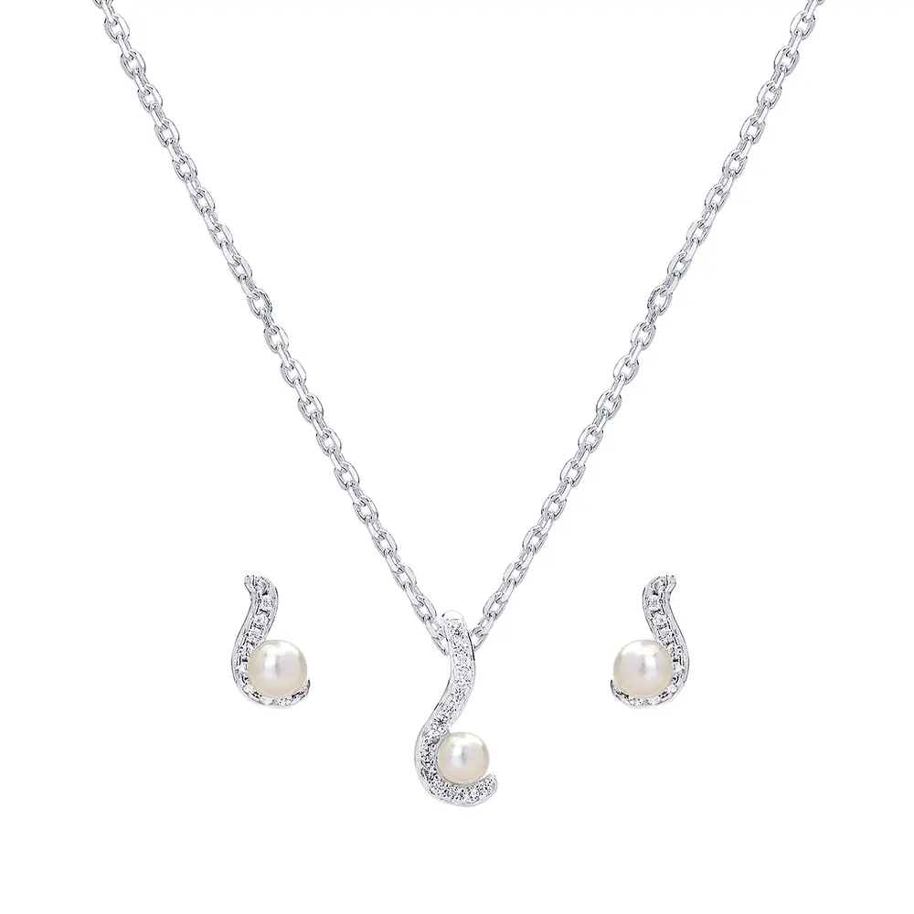 Conjunto Prata Perola Com Zircônias