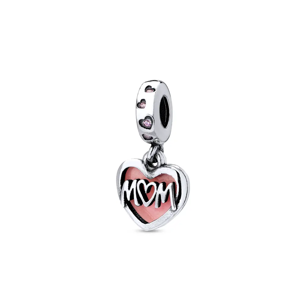 Berloque Prata Art Colection Coração Rosa I Love You