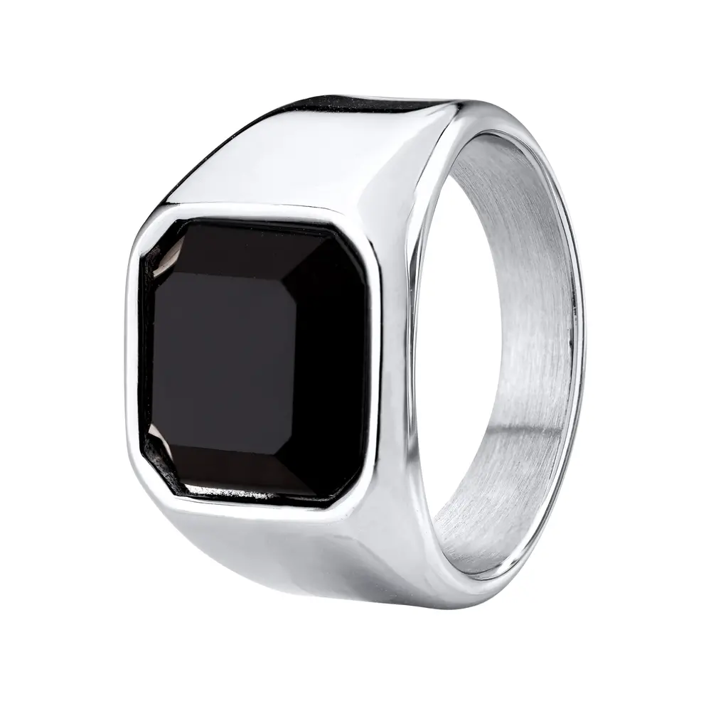 Anel Aço Masculino Com Zirconia Preta