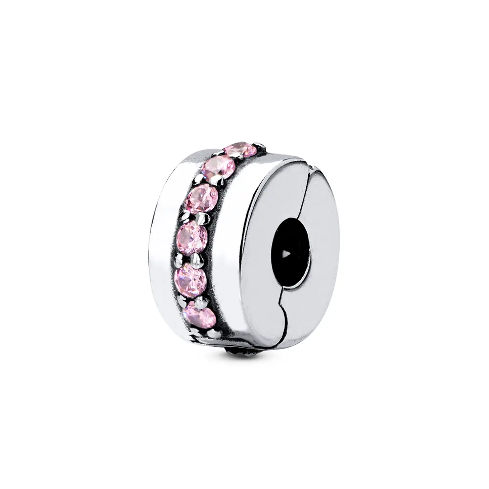 Berloque Prata Art Colection Redondo Com Zircônia Rosa