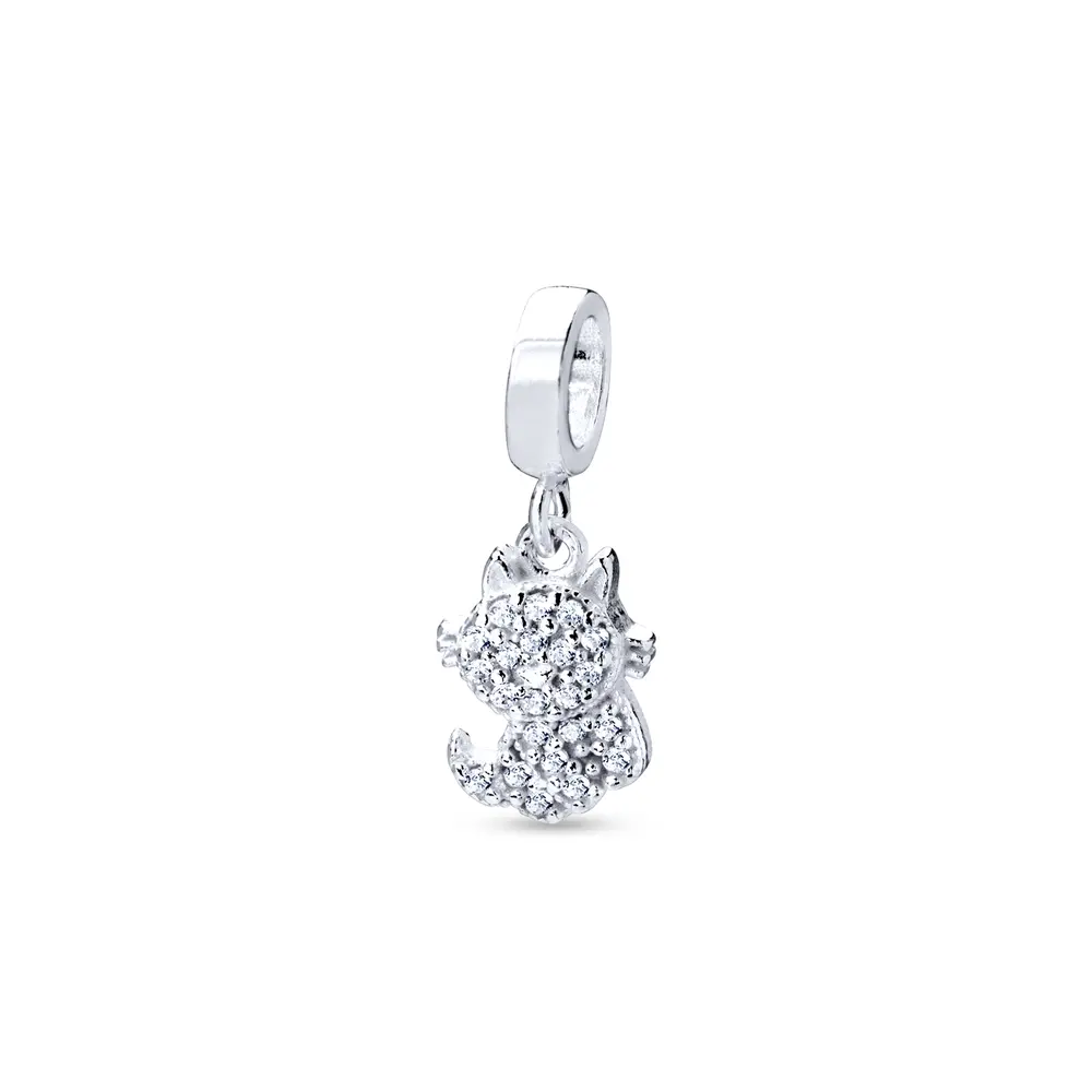 Berloque Prata Art Colection Gatinho Com Zircônias