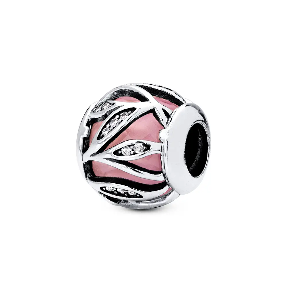 Berloque Prata Art Colection   Redondo Rosa