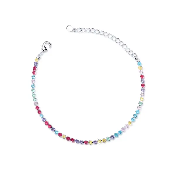 Pulseira Prata Leve Zircônias Coloridas