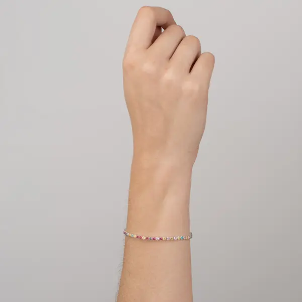 Pulseira Prata Leve Zircônias Coloridas