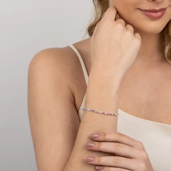 Pulseira Prata Leve Zircônias Coloridas