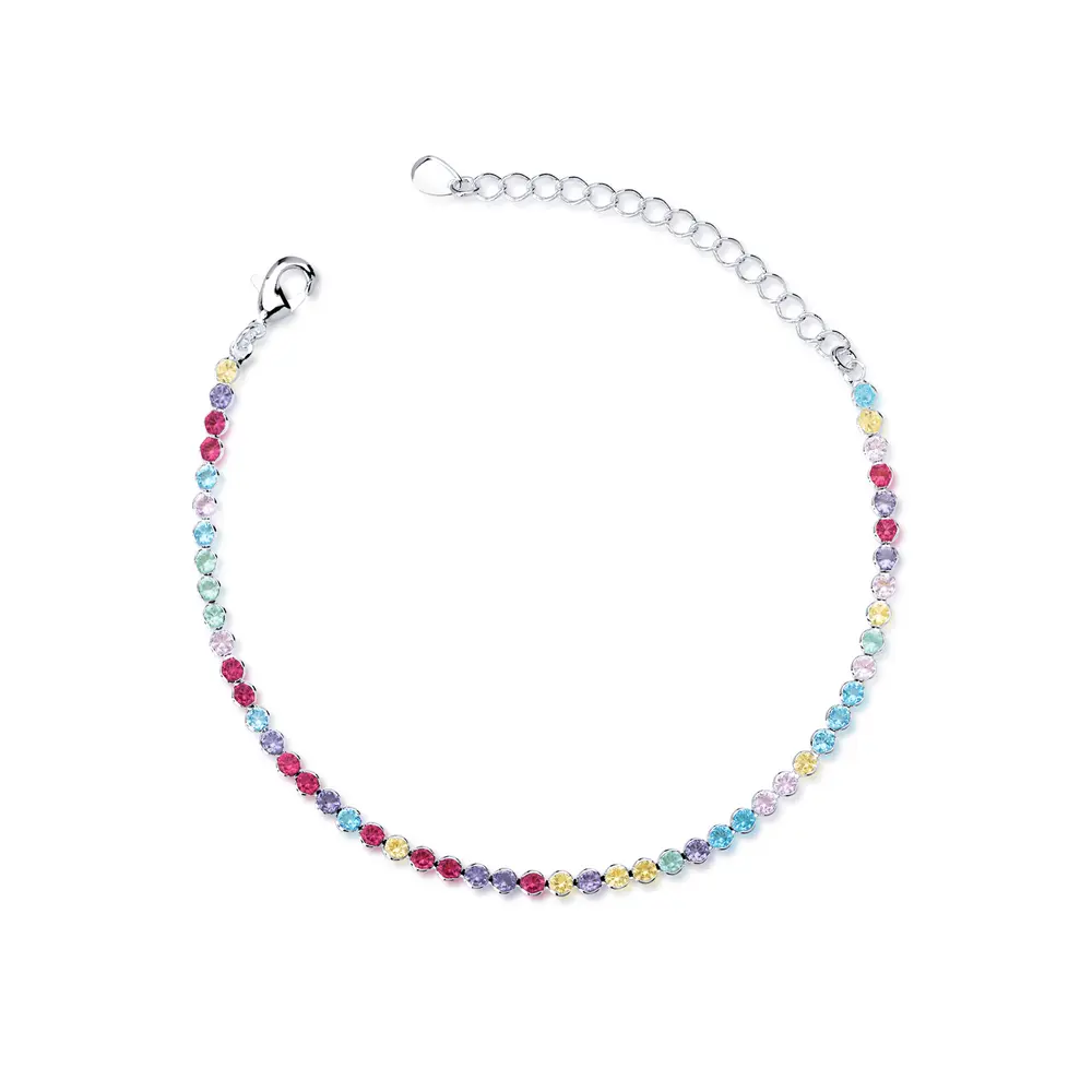 Pulseira Prata Leve Zircônias Coloridas