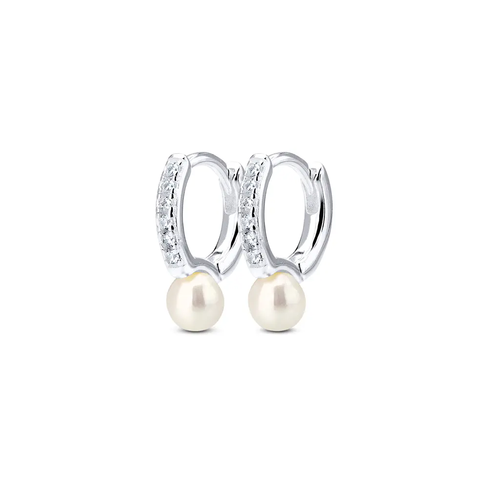 Brinco  Prata Argolinha P Click Com Perola