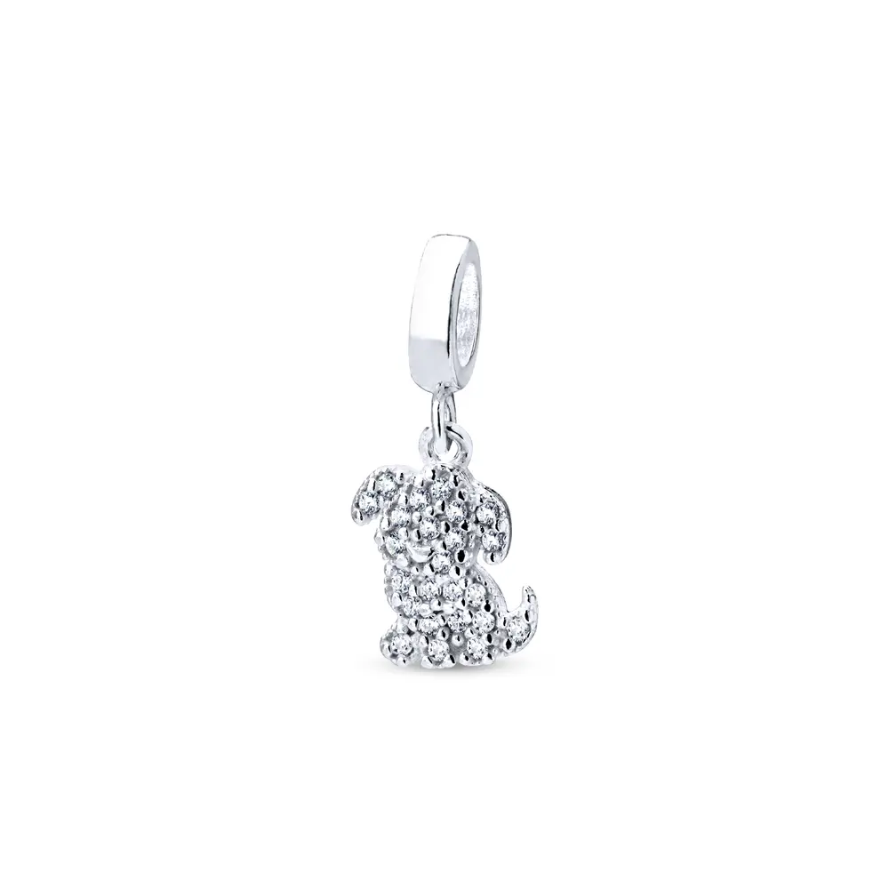 Berloque Prata Art Colection Cachorrinho Com Zircônias