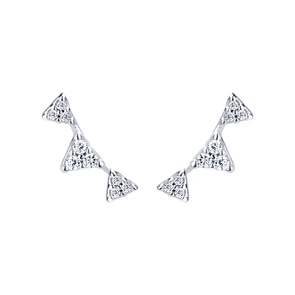 Brinco Prata Ear Cuff  Triângula Com Zircônias