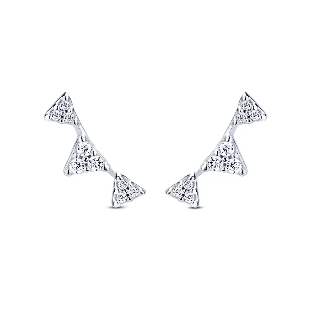 Brinco Prata Ear Cuff  Triângula Com Zircônias