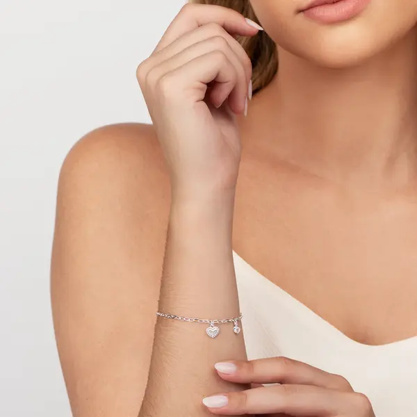 Pulseira  Prata  leve  Corações