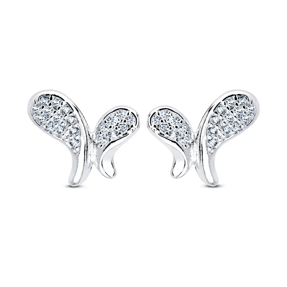 Brinco Prata leve Borboleta Zircônias Brancas