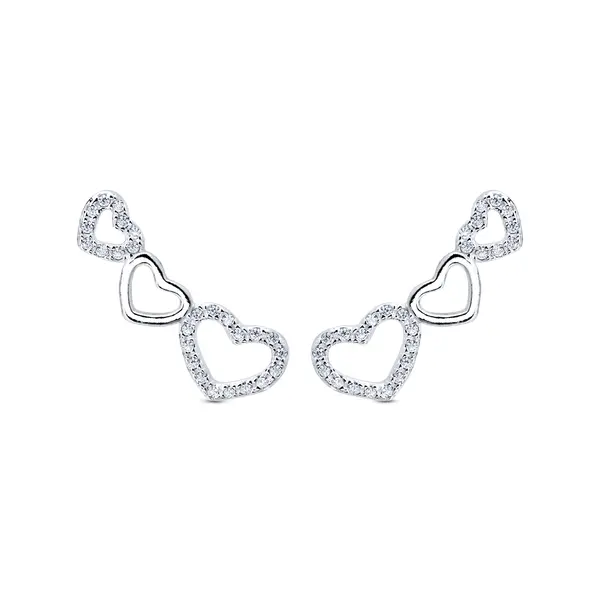 Brinco Prata Ear Cuff Corações