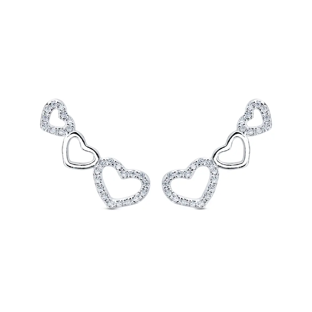 Brinco Prata Ear Cuff Corações