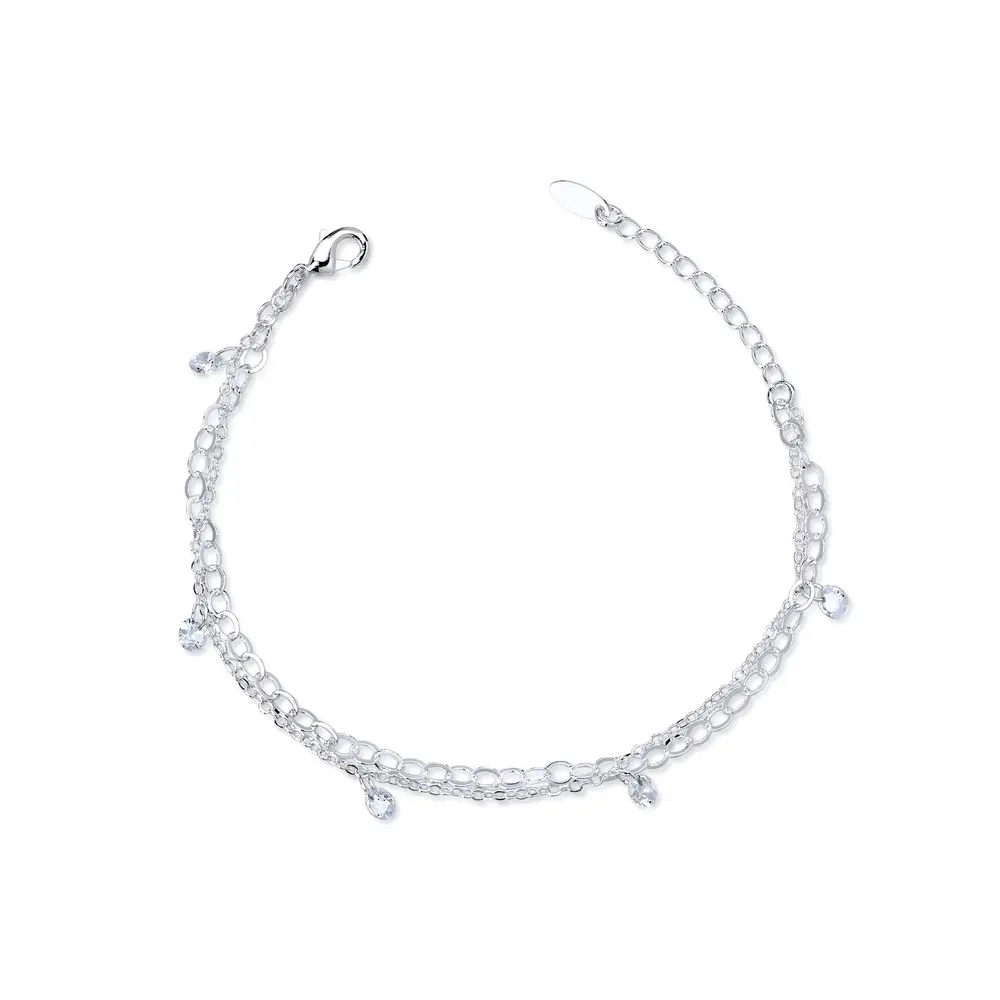Pulseira  Prata  leve Dupla Com Zircônias
