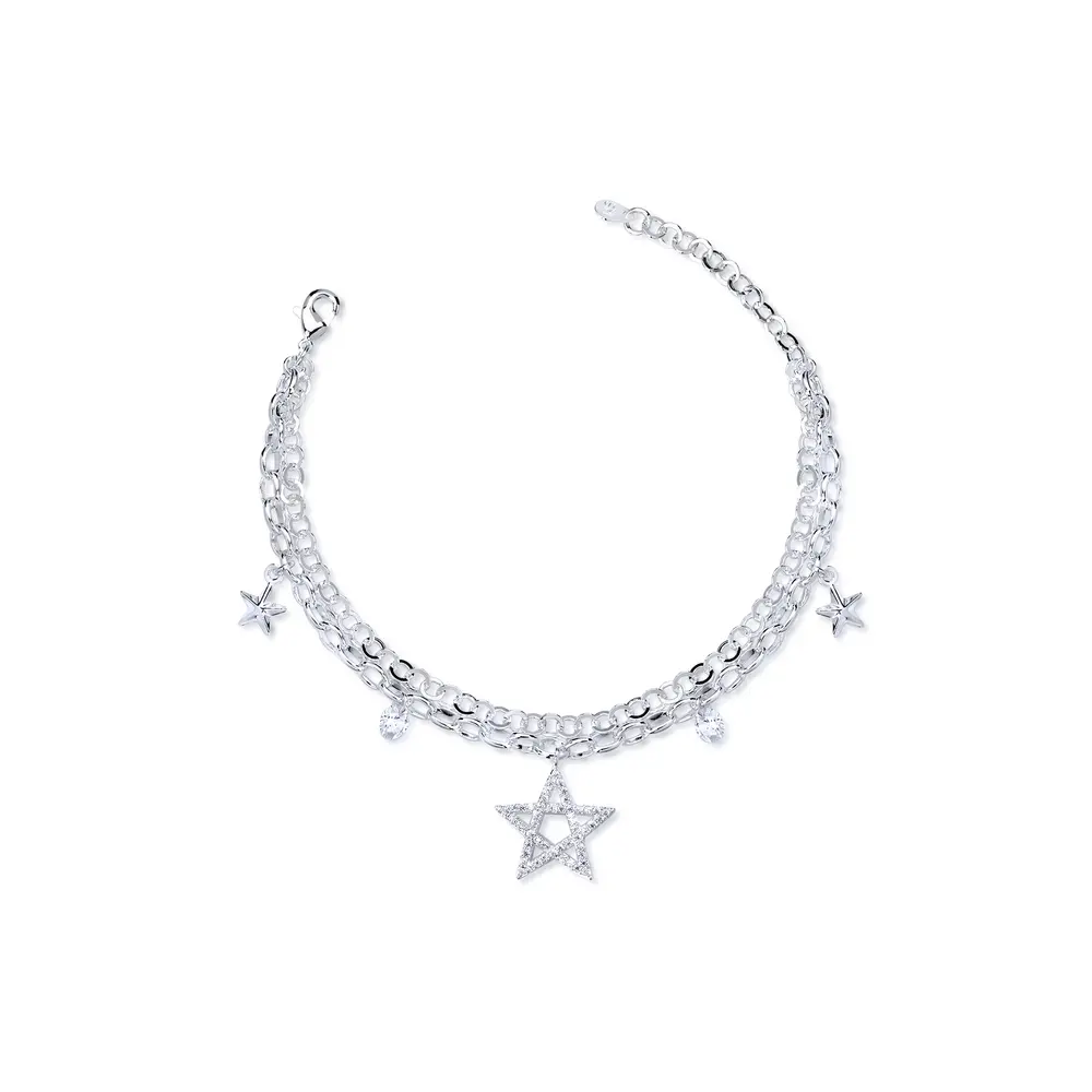 Pulseira  Prata leve Dupla Estrelas