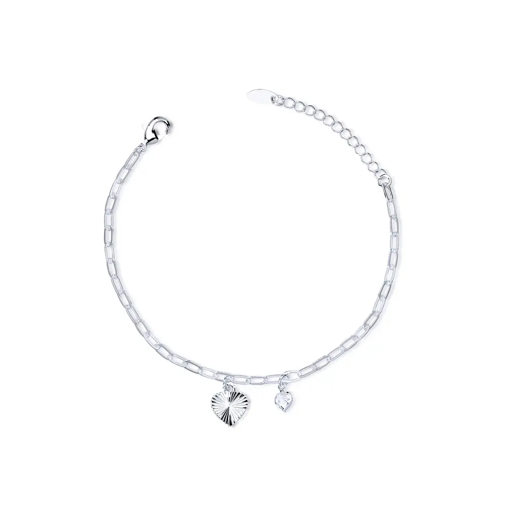 Pulseira  Prata  leve  Corações