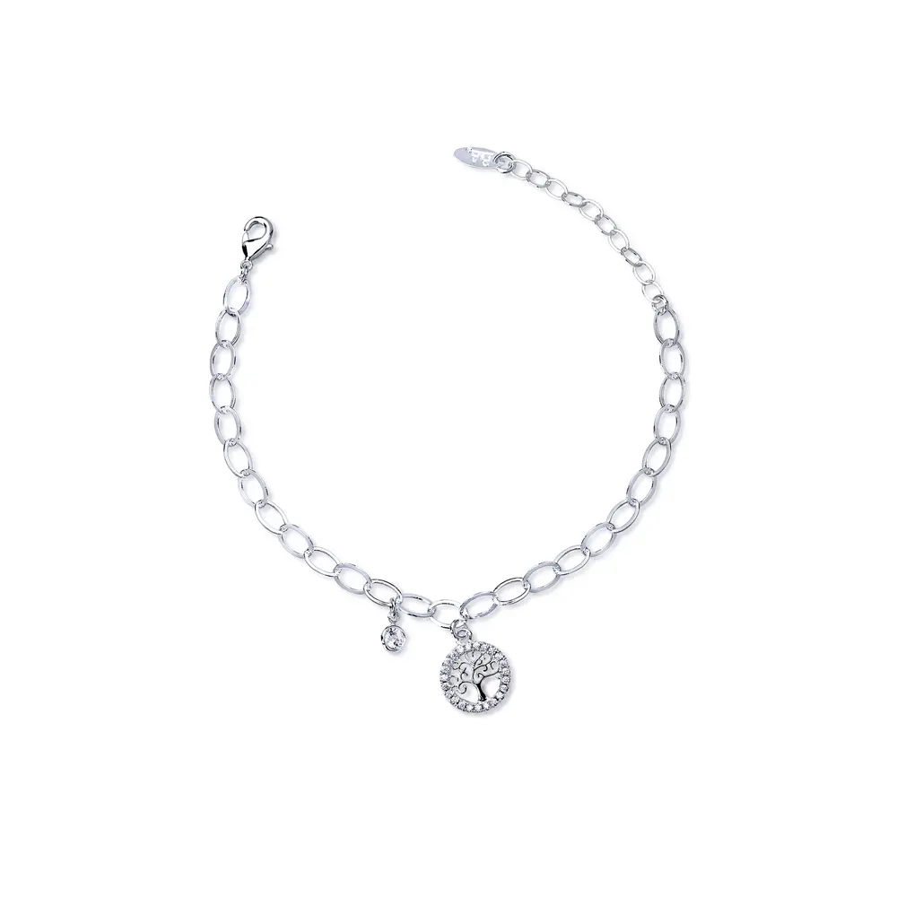 Pulseira  Prata  Leve Arvore Da Vida Com Zircônias