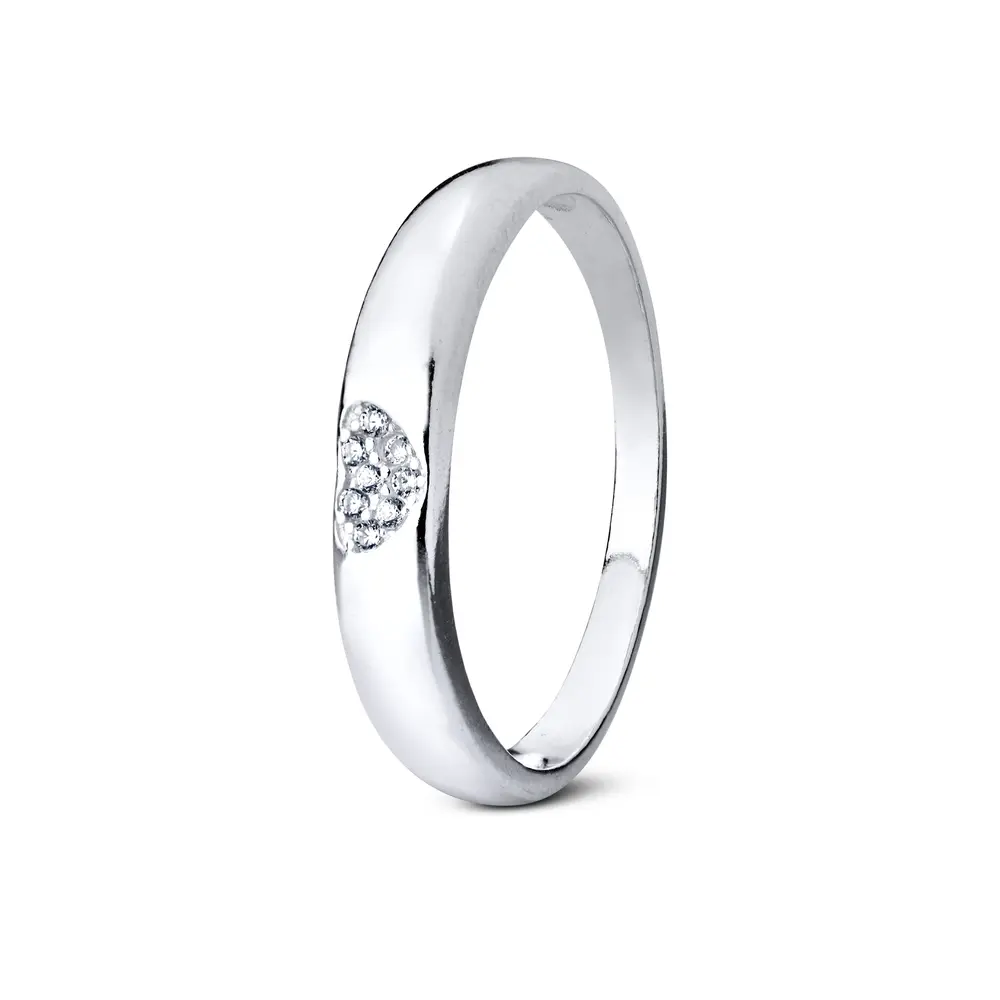 Anel Prata Coração Com Zircônias