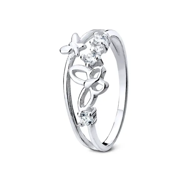 Anel  Prata Borboletinhas Com Zircônias