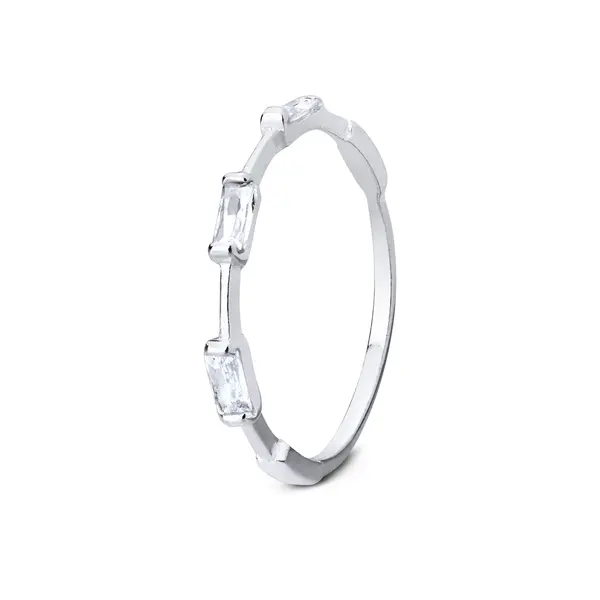 Anel Prata Estilo Meia Aliança Com Zircônias