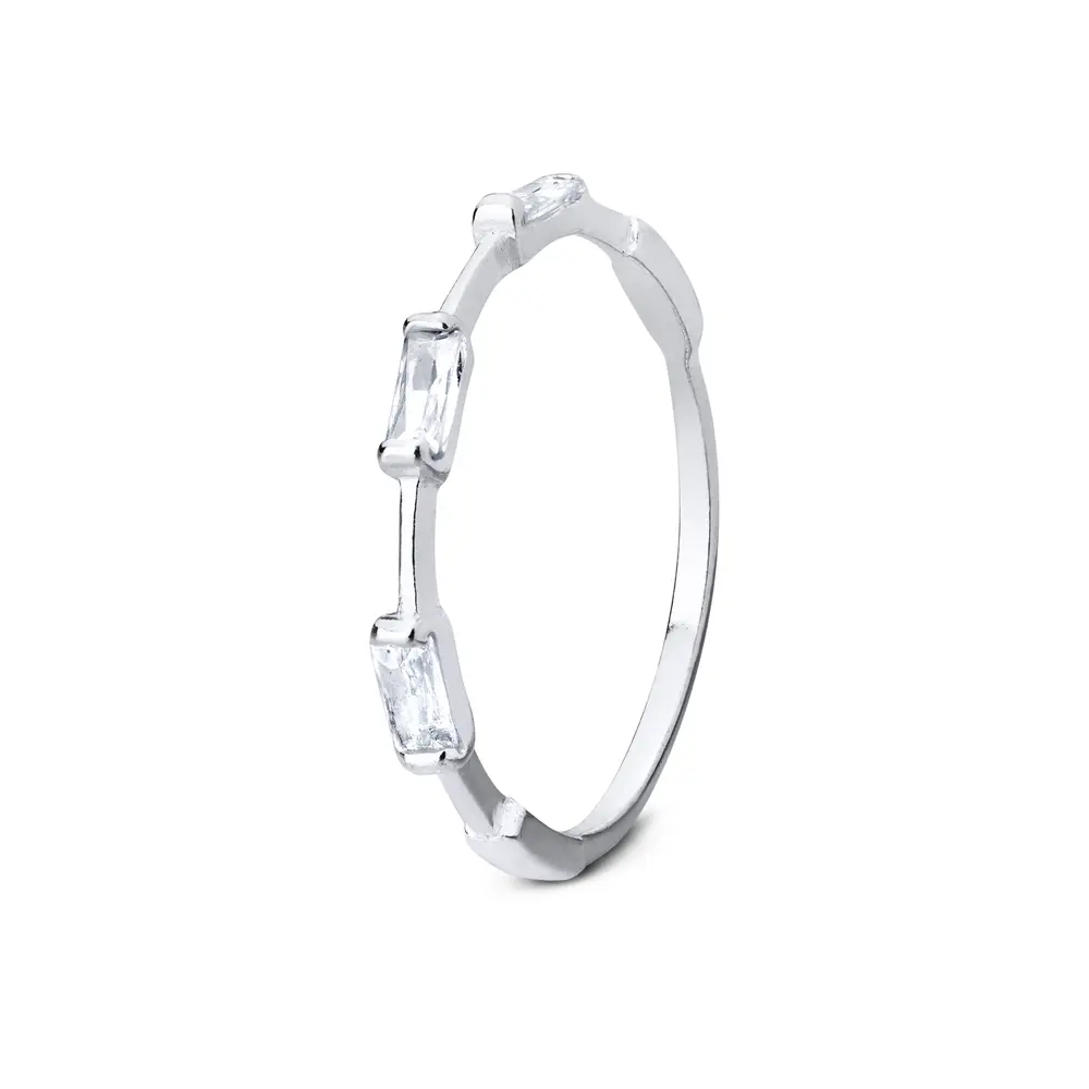 Anel Prata Estilo Meia Aliança Com Zircônias