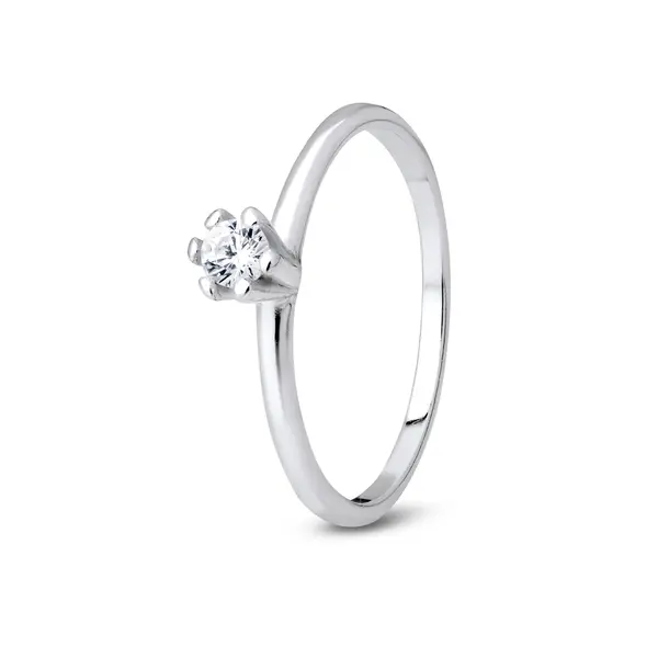 Anel Prata Solitário Com Zircônia