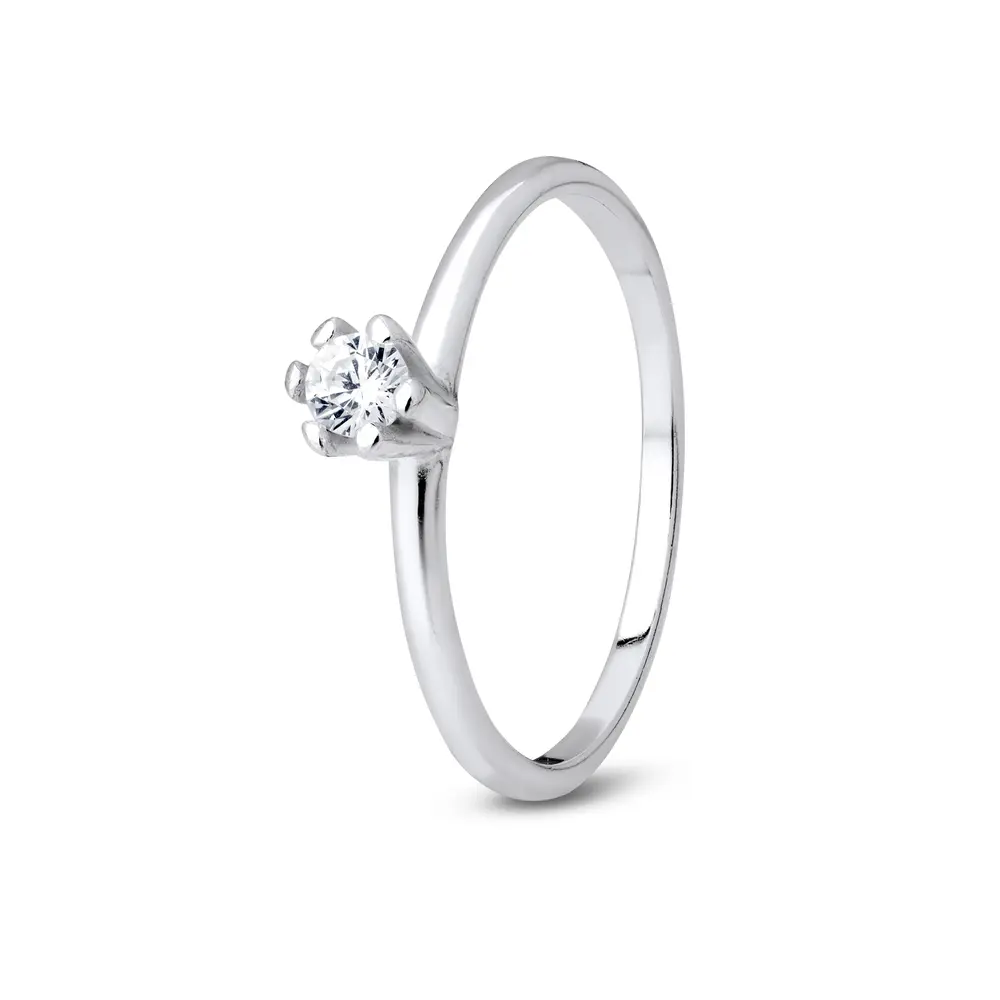 Anel Prata Solitário Com Zircônia