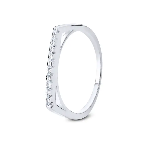 Anel  Prata Reto Com Zircônias