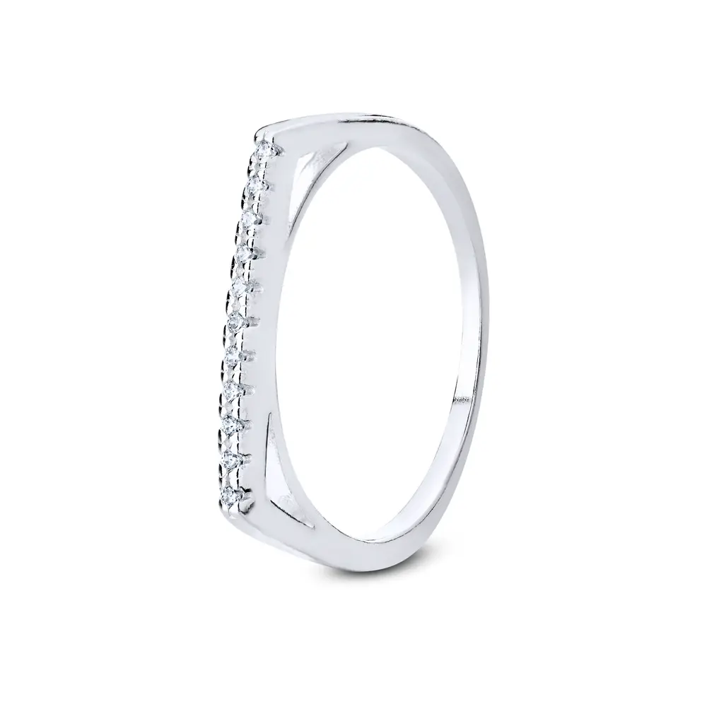 Anel  Prata Reto Com Zircônias