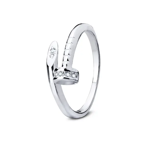 Anel  Prata Liso  Prego Com Zircônias