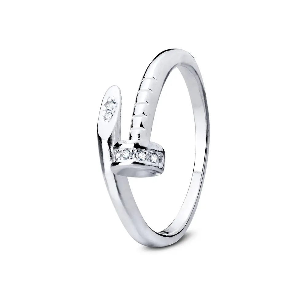 Anel  Prata Liso  Prego Com Zircônias