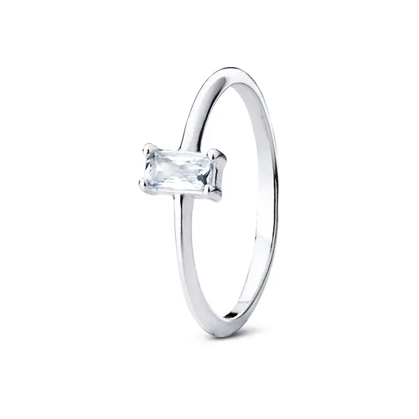 Anel  Prata  Pedra  De Zircônia Retangular