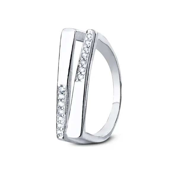 Anel  Prata Liso Com Zircônias