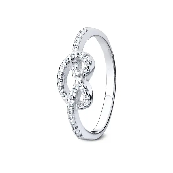 Anel  Prata  Pedra  Infinito Com Zircônias