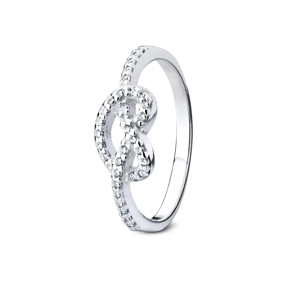 Anel  Prata  Pedra  Infinito Com Zircônias