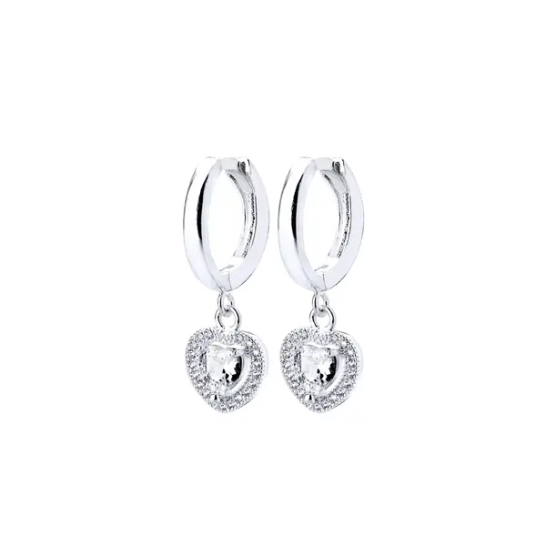 Brinco Prata Leve Essence Argola  Coração com Zircônias