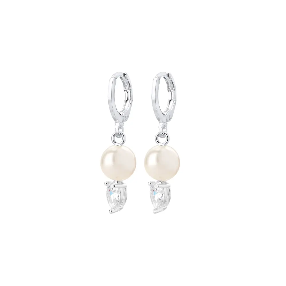 Brinco Prata Leve Essence Argola Click Pérola Maxi e Zircônia