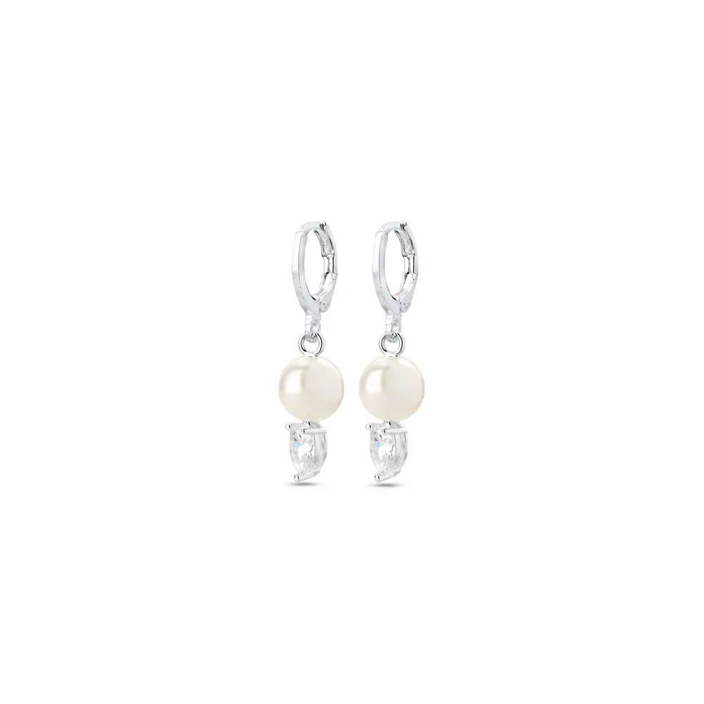 Brinco Prata Leve Essence Argola Click Pérola Maxi e Zircônia
