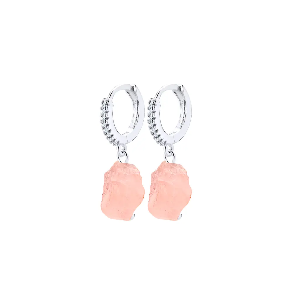 Brinco Prata Leve Essence Argola Click Quartzo Rosa