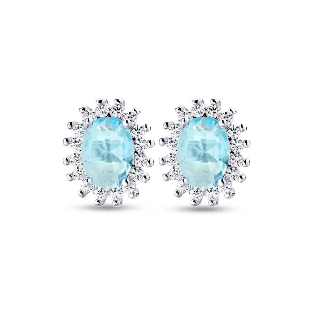 Brinco Prata Leve Essence Azul com Zircônias
