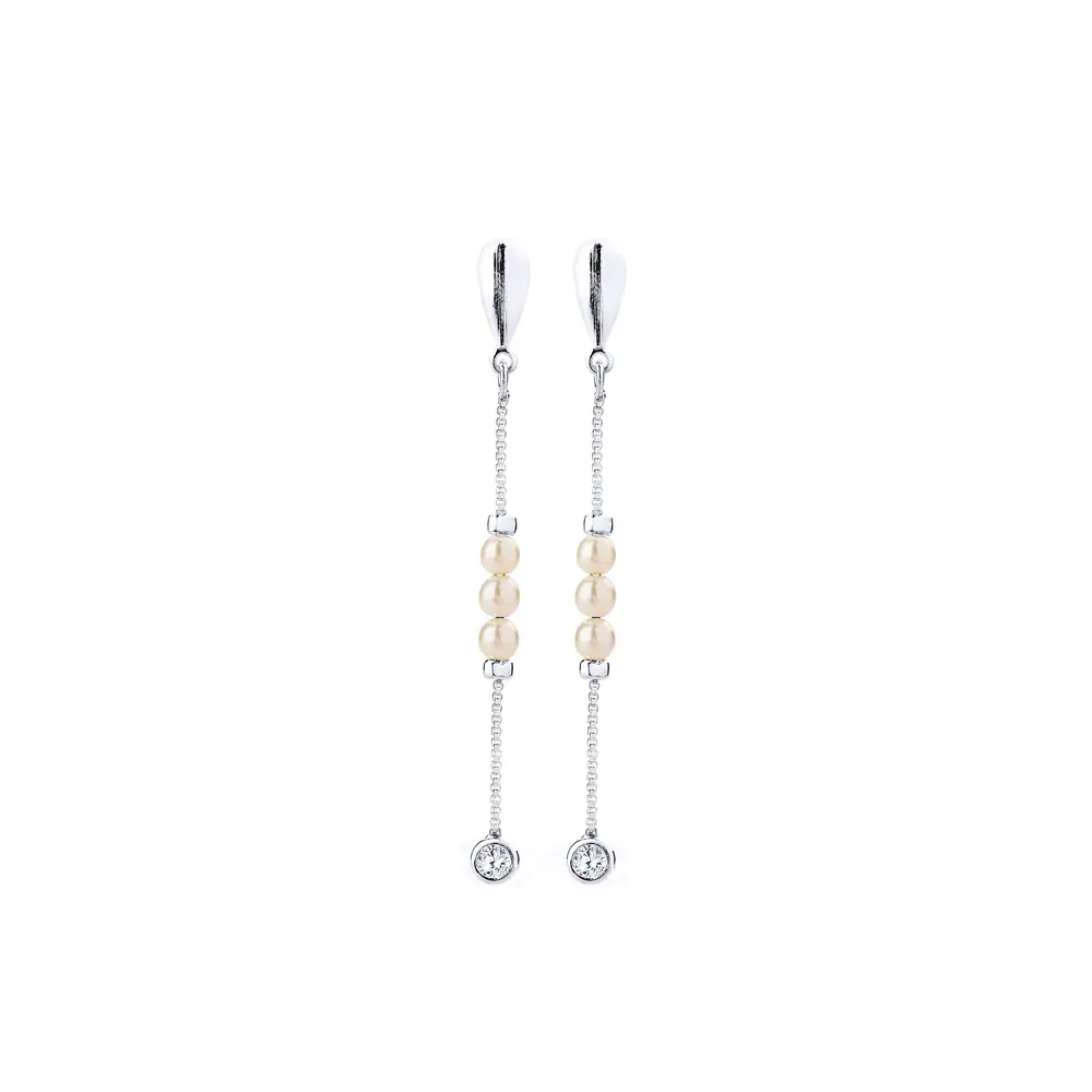 Brinco Prata Leve Essence Pérolas Penduradas