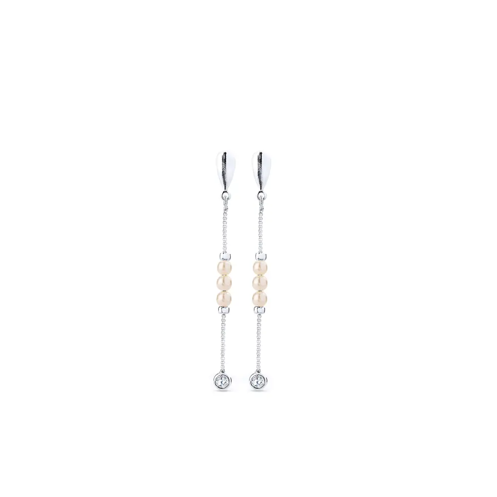 Brinco Prata Leve Essence Pérolas Penduradas