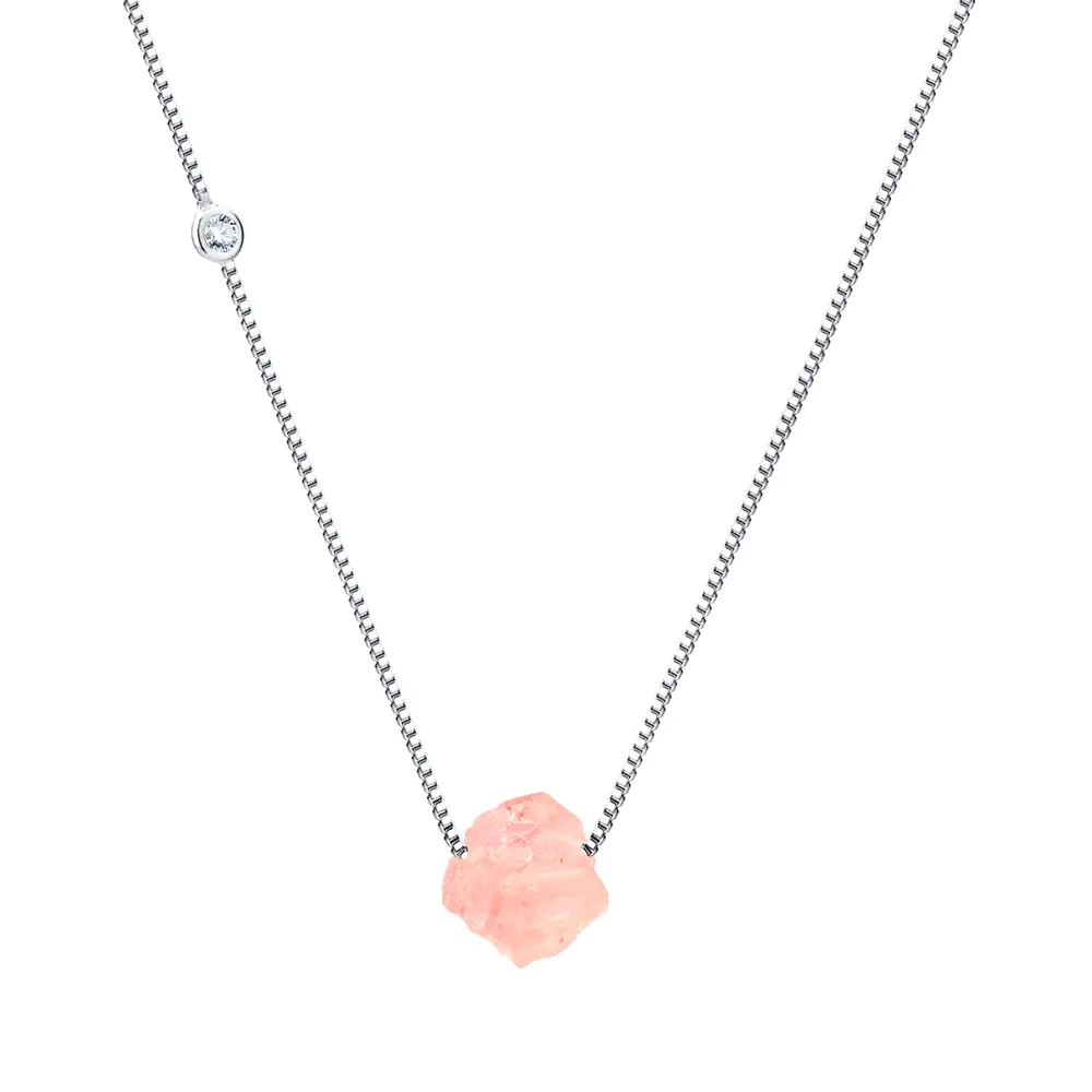 Colar Prata Leve Essence  Quartzo Rosa