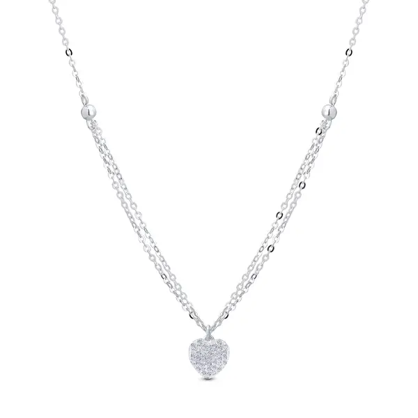 Colar Prata Leve Essence Coração Cravejado