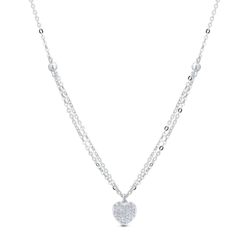 Colar Prata Leve Essence Coração Cravejado